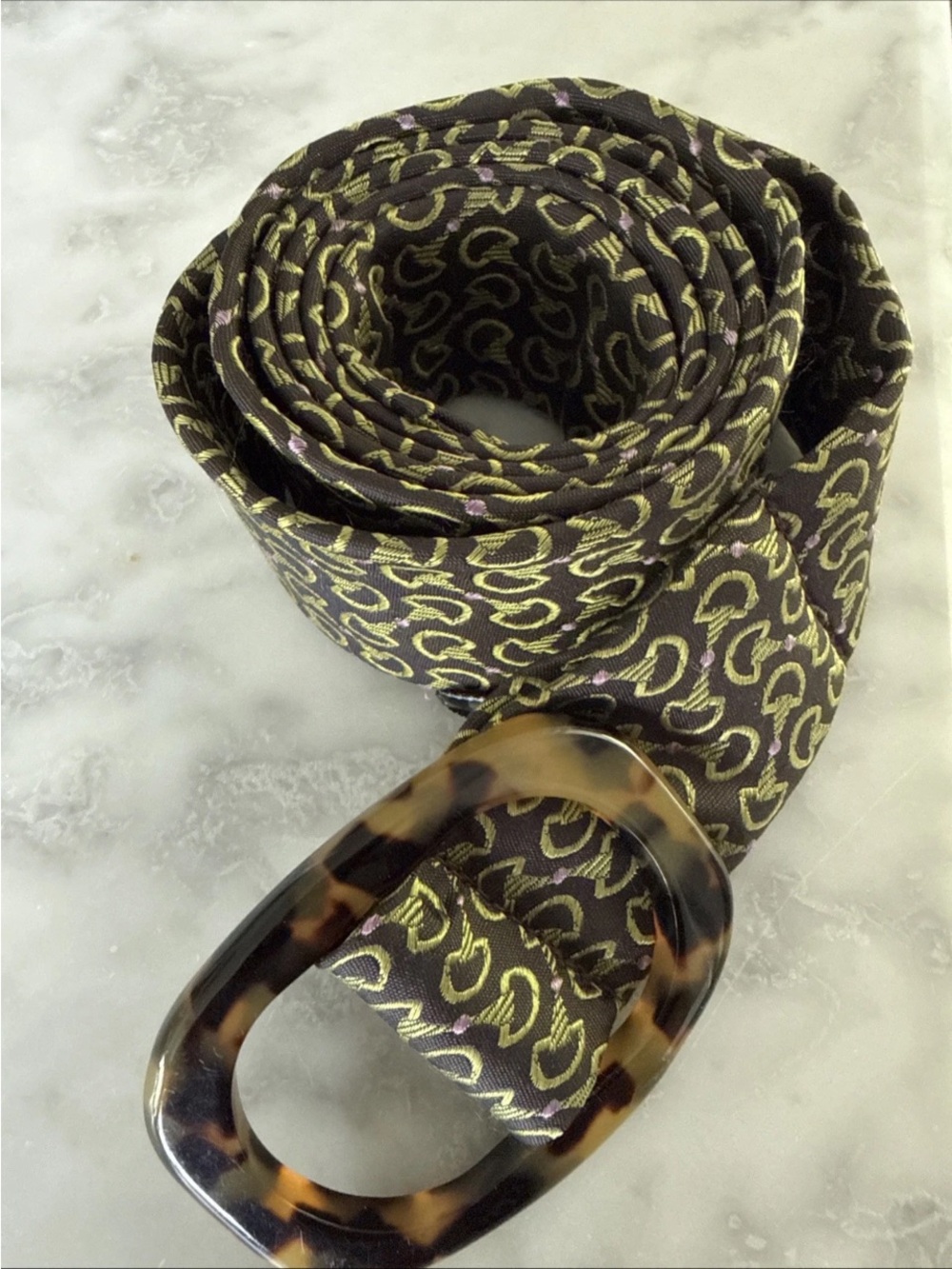 J.Crew 100% Silk Printed Sash Belt Tortoise Buckle S/M
